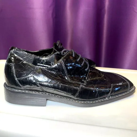 Roberto Chillini Mens Size 9.5 Black Ultra Faux Crocodile/Gator Embossed Oxfords - Picture 10 of 13